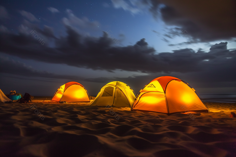 实拍蓝色唯美夜景下帐篷露营周末时光背景,高清,摄影图,摄影图片,图片大全,摄影图免费下载